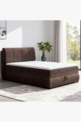 kontinentales Boxspringbett braun mit Stauraum und Topper